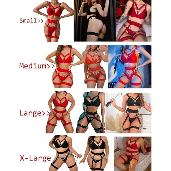 Women 1-red Naughty 5 Piecs Lace Garter Belt Bodydoll Lingerie Set With Chain - Picture 8 of 9